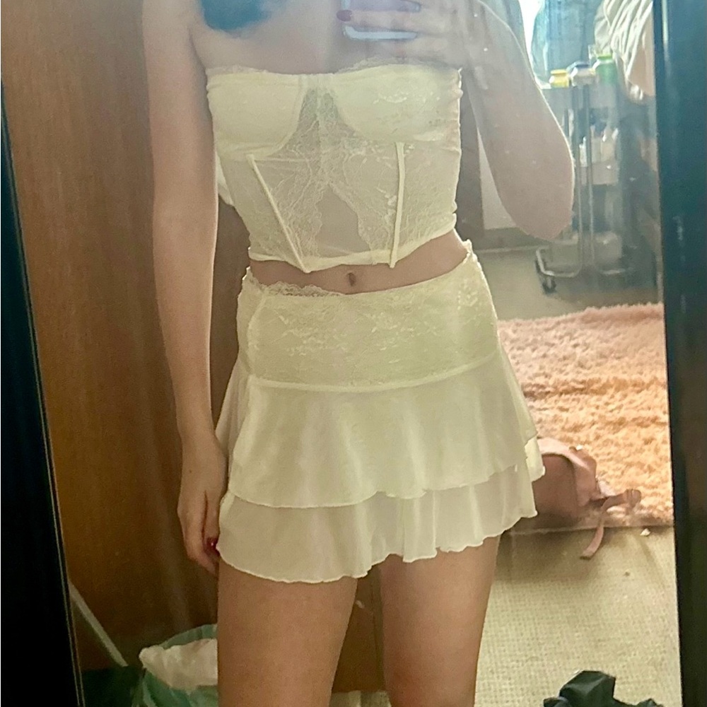Butter Yellow Corset Top and Skirt Set